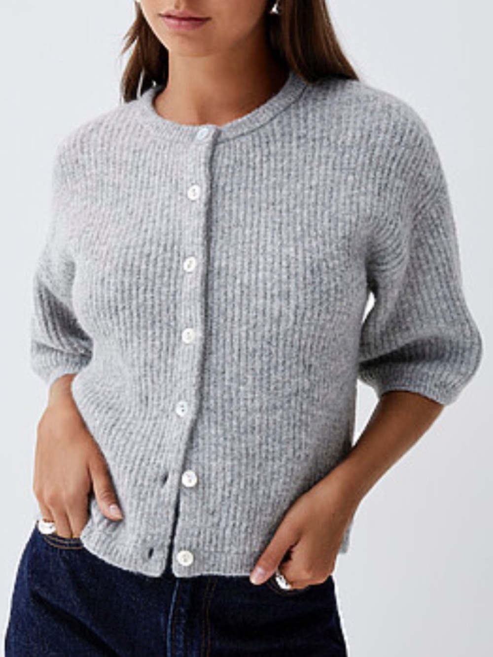 Simons Twik Grey Half Sleeve Knit Cardigan